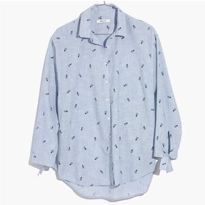 MADEWELL Shrunken Trapeze Button Down Shirt, Pineapple Print, Blue (Size: M)
